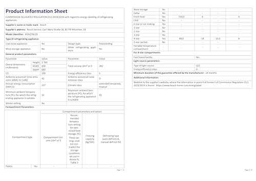 Bosch KGN33NLEB Série 2 Réfrigérateur combiné pose-libre - 282L - L 60cm x H 176cm - Inox