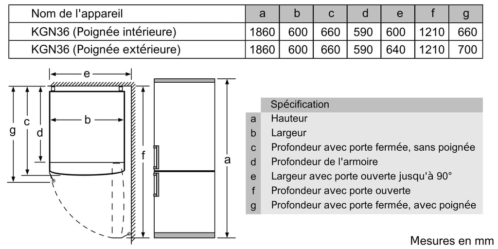 Bosch KGN36VWED Série 4 Réfrigérateur combiné pose-libre - 326 L - 186 x 60 (H x L) - Blanc